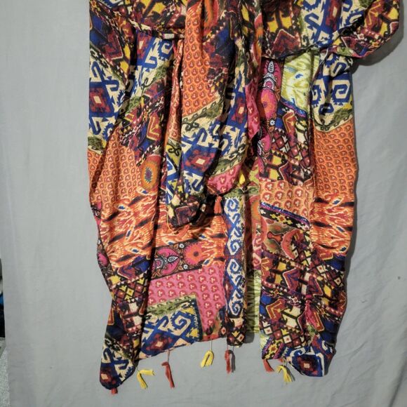 Woven Heart Patchwork Print Kimono Shawl Coverup Kaftan Robe Dress Colorful OS - Picture 3 of 16